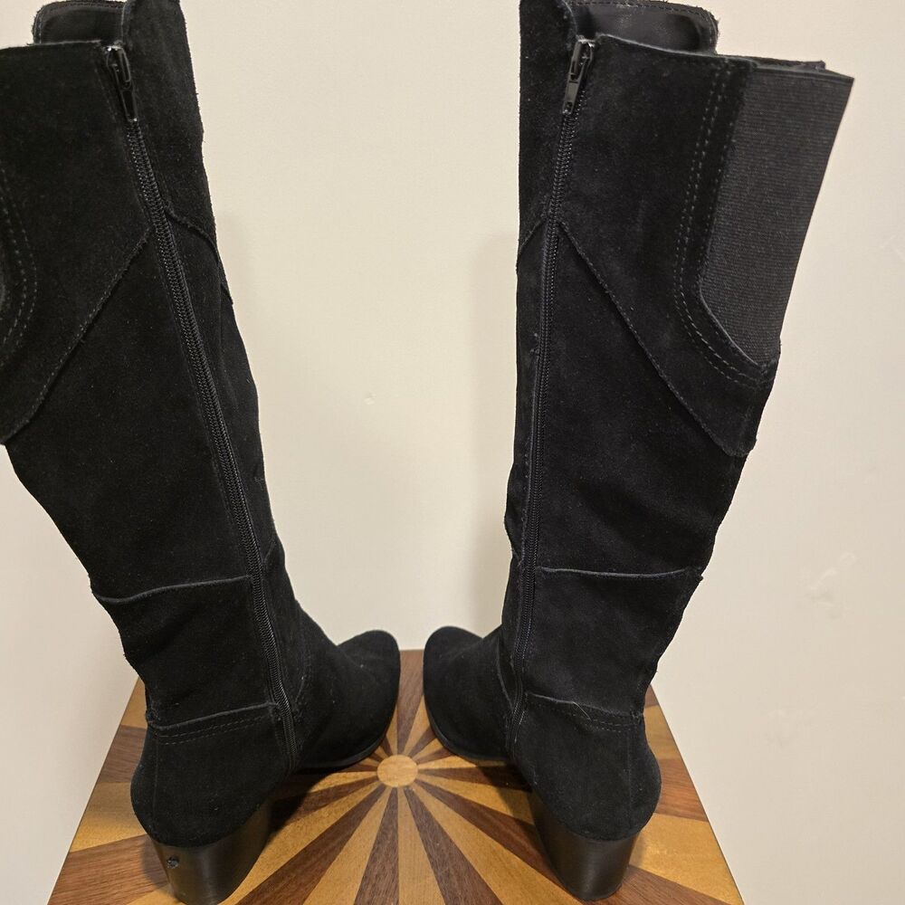 Crown Vintage Boots Womens 8 M Knee High Tall Riding Black Suede Leather Western - Picture 7 of 15